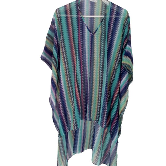 APHORISM Sheer High-Low Tribal Print Poncho/Cover Up - Picture 1 of 1